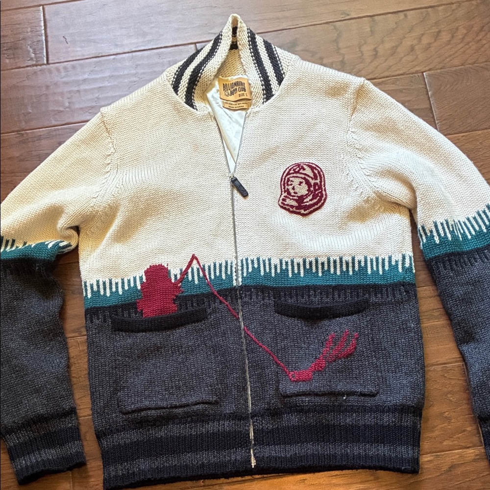 Billionaire Boys Club Cream and Dark Gray Zip-Up Sweater